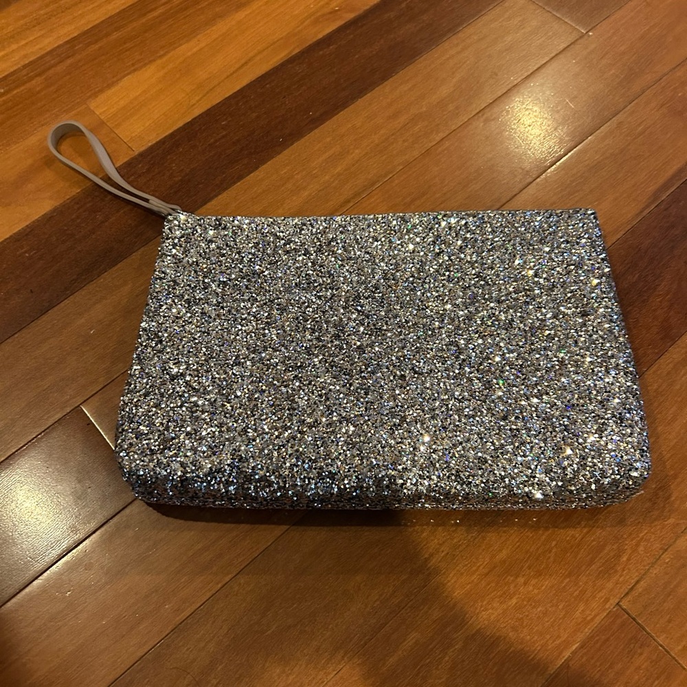 Old Navy Glitter Wristlet Silver Sparkle Glitter Top Zipper Clutch